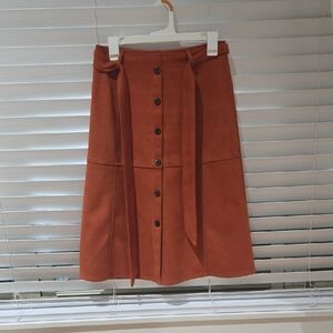 Shinestar Rust A-Line Button-Front Midi Skirt with Waist Tie